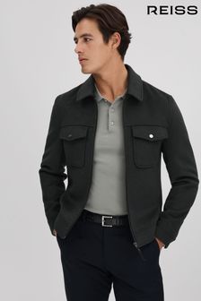 Reiss Dark Forest Green Peridoe Wool Blend Zip-Through Jacket (Q63673) | €408