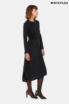 Whistles Asymmetric Jersey Midi Black Dress (Q63674) | AED715