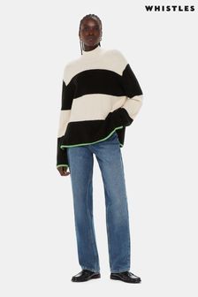 Whistles Block Stripe Rib Funnel Neck Black Jumper (Q63678) | KRW254,000