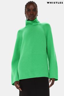 Whistles Green Textured Rib Detail Roll Neck Jumper (Q63686) | €172