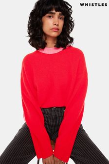 Whistles Red Colourblock Crew Neck Knit Jumper