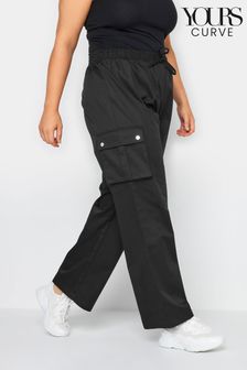 Black - Yours Curve Wide Leg Woven Cargo Trousers (Q63693) | kr530