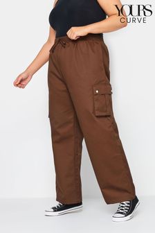Yours Curve Brown Wide Leg Woven Cargo Trousers (Q63765) | ₪ 146