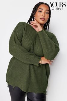 Yours Curve Green Fashion Distressed Jumper (Q63776) | SGD 56