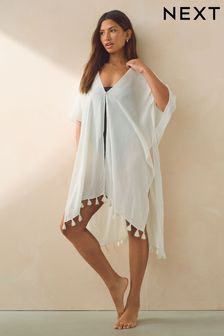 White Sparkle Longline Kimono Cover-Up (Q63800) | ₪ 87