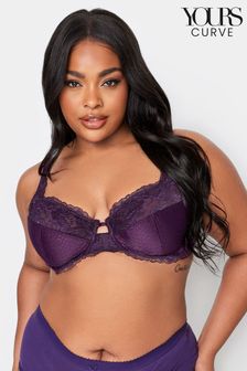 Yours Curve Purple Jacquard And Lace Non Padded Underwired Bra (Q63820) | SGD 43