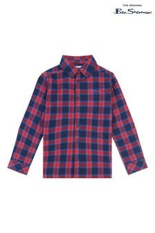 Ben Sherman Blue Boys Brushed Twill Check Shirt (Q63987) | $34 - $41