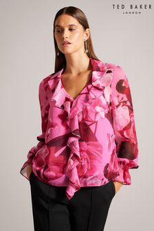 Różowa bluzka Ted Baker Luuciie z falbankami i obszyciem z metalowych kuleczek (Q64030) | 395 zł