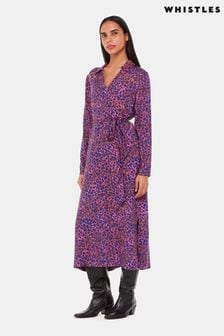 Розовое платье миди с леопардовым принтом Whistles (Q64040) | €232