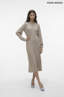 VERO MODA Natural Waisted Long Sleeve Midi Knitted Jumper Dress (Q64058) | kr584