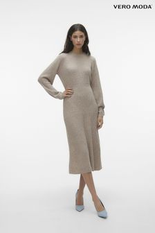 VERO MODA Waisted Long Sleeve Midi Knitted Jumper Dress