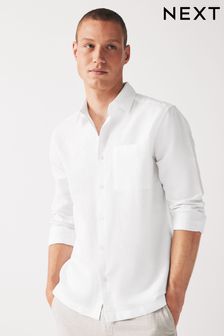 White Linen Blend Long Sleeve Shirt (Q64081) | $45