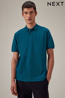 Сине-зеленый - Обычный крой - Рубашка поло из пике с короткими рукавами (Q64116) | €19