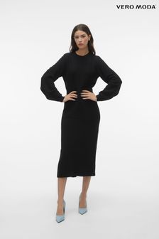 VERO MODA Black Long Sleeve Tie Waist Jumper Dress (Q64130) | $65