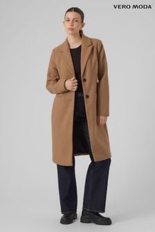 VERO MODA Brown Longline Button Up Smart Wool Coat (Q64141) | €120