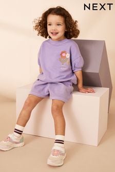 Purple Flower Short Sleeve T-Shirt and Shorts Set (3mths-7yrs) (Q64155) | 74 QAR - 94 QAR