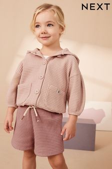 Roz - Set hanorac gofrat și pantaloni scurți (3 luni - 7 ani) (Q64156) | 132 LEI - 166 LEI