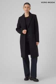 VERO MODA Black Longline Button Up Smart Wool Coat (Q64175) | kr987