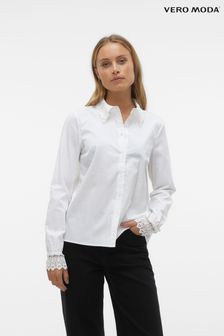 VERO MODA White Crochet Lace Detail Button Up Shirt (Q64176) | 2,518 UAH