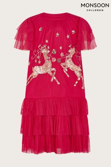 Czerwona trapezowa sukienka Monsoon z reniferem (Q64198) | 120 zł - 135 zł