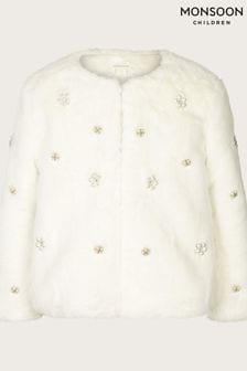 Monsoon White Faux Fur Embellished Jacket (Q64203) | kr1 010 - kr1 190
