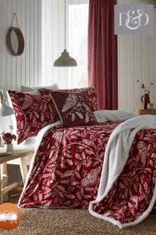 D&D Red Christmas Woodland Owls Plush Fleece Duvet Cover Set (Q64290) | $52 - $106