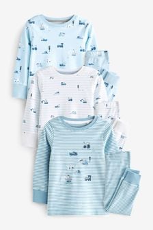 Blue Transport Snuggle Pyjamas 3 Pack (9mths-10yrs) (Q64324) | OMR12 - OMR14