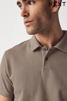 Neutral Brown Textured Short Sleeve Polo Shirt (Q64327) | kr199