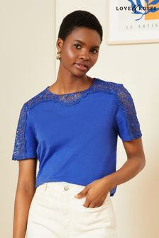 Love & Roses Blue Lace Insert Short Sleeve Jersey T-Shirt (Q64331) | €34