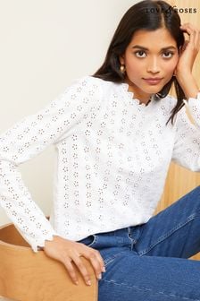 Love & Roses White Broderie Ruffle Neck Long Sleeve Jersey Top (Q64334) | €49