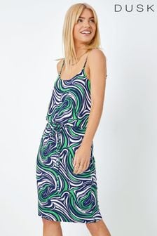 Dusk Green Sleeveless Swirl Print Belted Mini Dress (Q64350) | €58