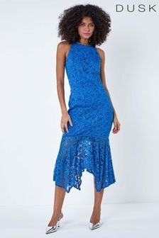 Dusk Blue Sleeveless Stretch Lace Midi Dress (Q64361) | €89