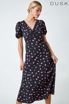 Dusk Black Floral Print Lace Back Midi Dress (Q64364) | €63