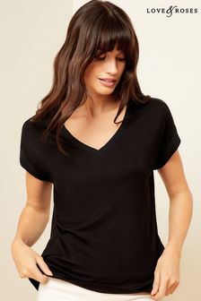 Love & Roses Black Premium Jersey V Neck T-Shirt (Q64370) | €31