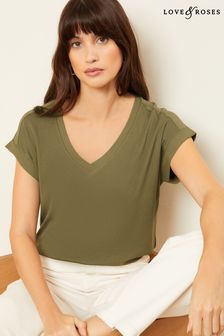 Love & Roses Khaki Green Premium Jersey V Neck T-Shirt (Q64372) | kr286