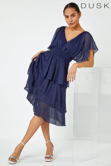 Dusk Blue Shimmer Detail Tiered Wrap Dress (Q64394) | €95