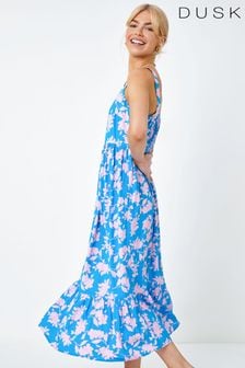Dusk Blue Floral Strappy Tiered Maxi Dress (Q64405) | €63