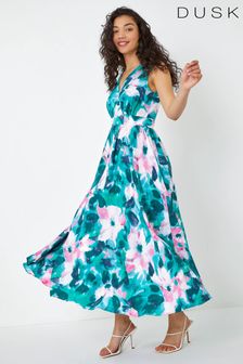 Dusk Green Sleeveless Floral Print Maxi Dress (Q64406) | €83