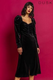 Dusk Black Lace Trim Velvet Midi Dress (Q64463) | €60