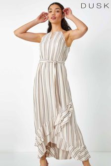 Dusk White Stripe Print Frill Detail Maxi Dress (Q64507) | €60