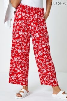 Dusk Red Ditsy Floral Print Stretch Culottes (Q64512) | €51