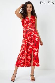 Dusk Red Sleeveless Marble Print Midi Dress (Q64527) | €83