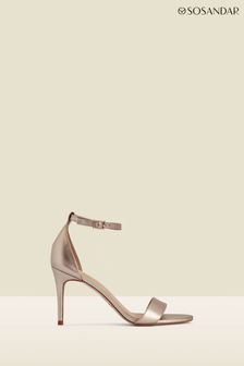 Sosandar Gold Leather Barely There High Heel Sandals (Q64530) | ￥13,920