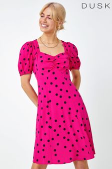 Dusk Pink Sweetheart Neck Polka Dot Dress (Q64552) | €58