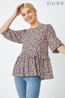 Dusk Pink Ditsy Floral Frill Detail Top (Q64555) | €44