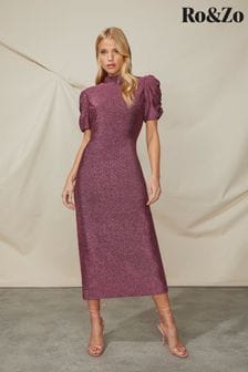 Ro&Zo Pink Sparkle Jersey High Neck Midi Dress (Q64589) | €78