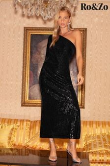 Ro&Zo Selena Sequin One Shoulder Black Dress (Q64631) | €102