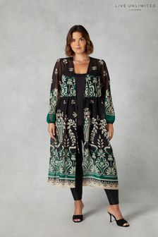 Live Unlimited Curve Green Placement Print Longline Kimono With Drawstring Waist (Q65816) | kr1,155