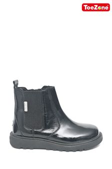 Toezone Patent Leather Side Zip and Side Elastic Black Boots