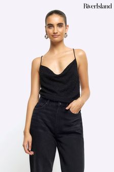 River Island Black Beaded Cowl Neck Cami Top (Q65828) | €21.50